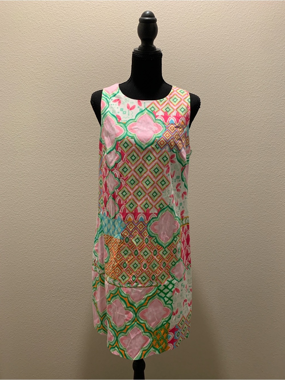 London Times Multicolor Sleeveless Shift Dress in Pink, Green & Yellow (Size 10)